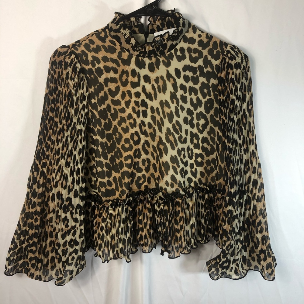 GANNI Leopard Print Sheer Georgette Top Size 32